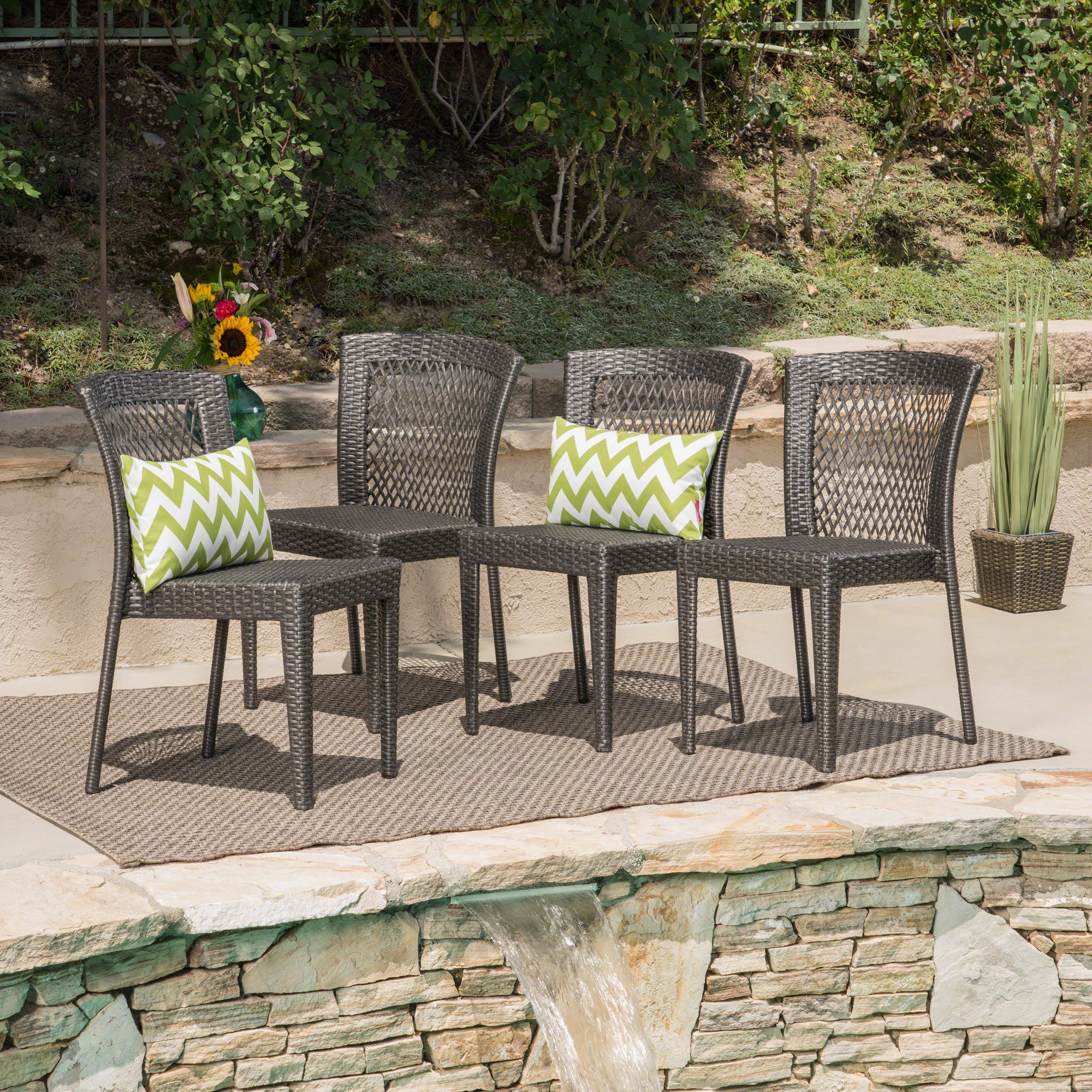 Outdoor Gray Wicker Stackable Dining Chairs - NH394403