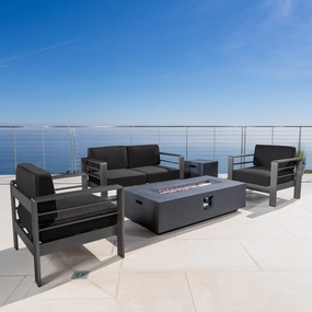 Outdoor Grey Aluminum 5 Piece Loveseat Chat Set with Fire Table - NH787103 cushion cover, soft furnishing