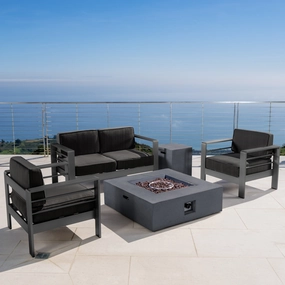 Outdoor Grey Aluminum 5 Piece Loveseat Chat Set with Fire Table - NH987103 cushion cover, soft furnishing