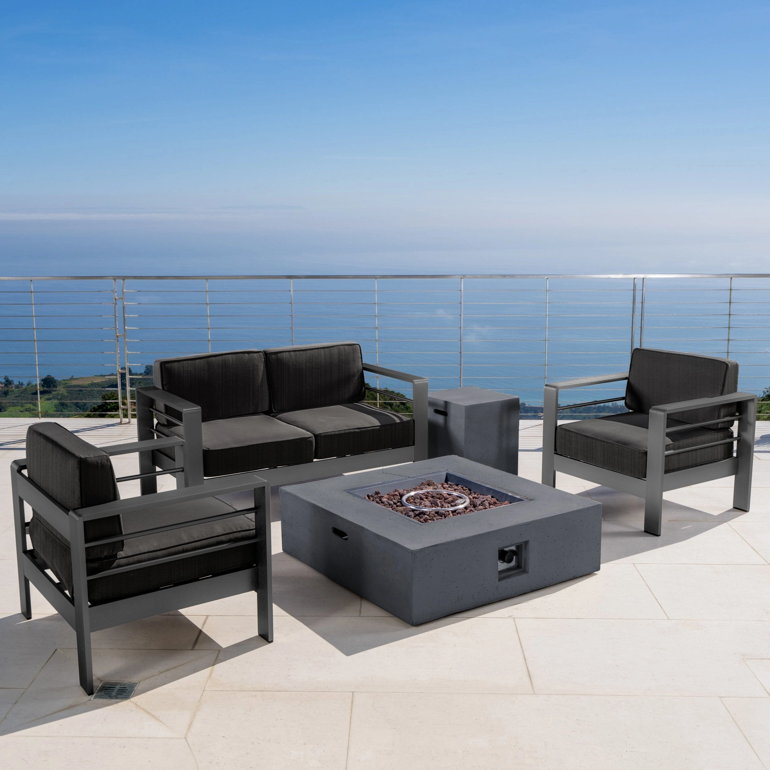 Outdoor Grey Aluminum 5 Piece Loveseat Chat Set with Fire Table - NH987103 cushion cover, soft furnishing