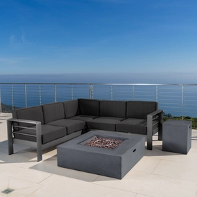 Outdoor Grey Aluminum 5 Piece V-Shape Sectional Sofa Set with Fire Table - NH508103 cushion cover, soft furnishing