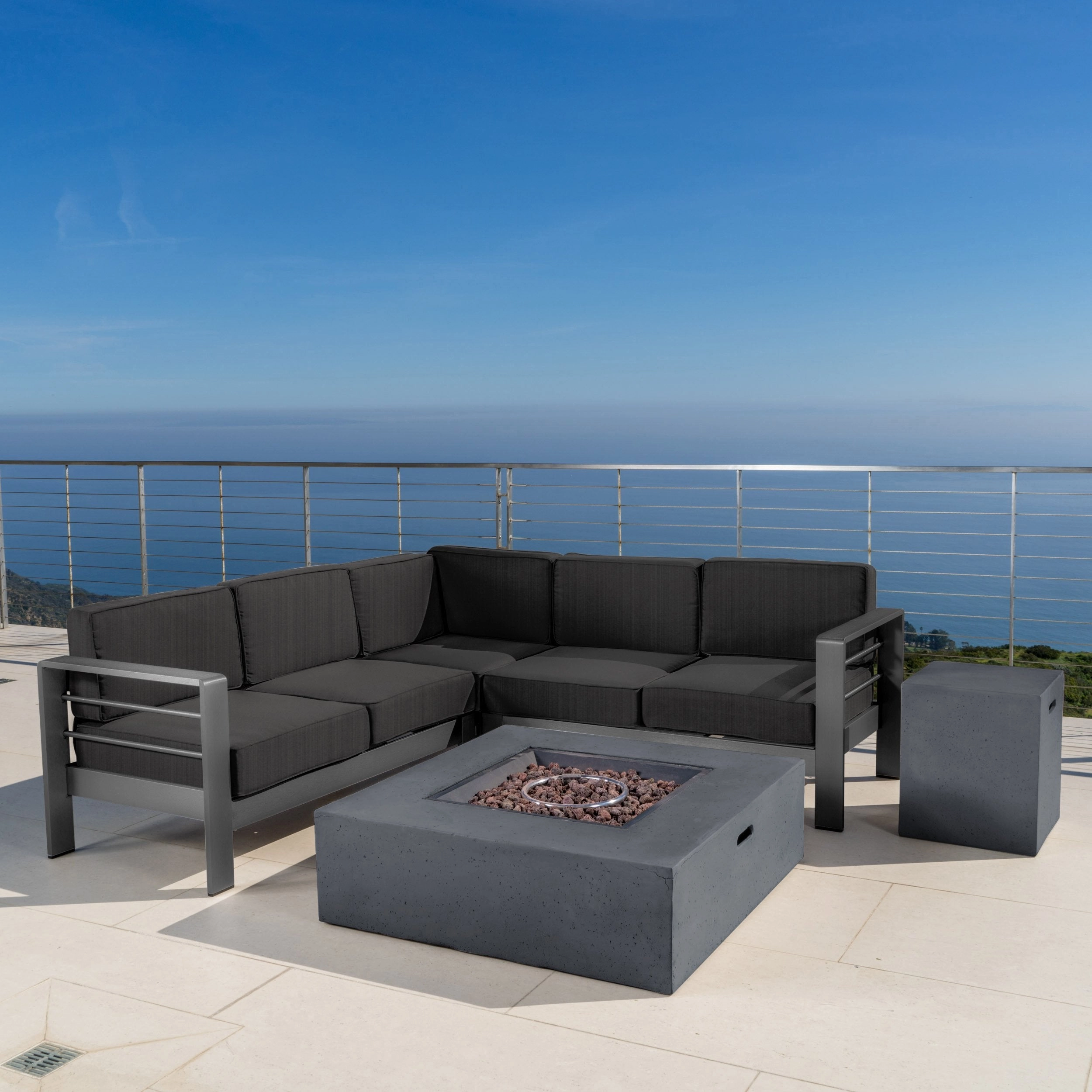 Outdoor Grey Aluminum 5 Piece V-Shape Sectional Sofa Set with Fire Table - NH508103 cushion cover, soft furnishing
