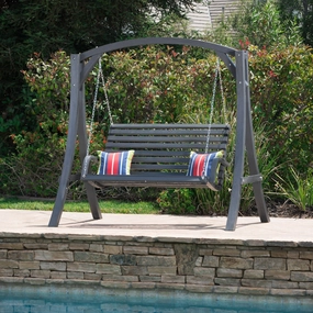 Outdoor Grey Finished Larch Wood Swinging Loveseat - NH020103 stair tread rug, stair mat