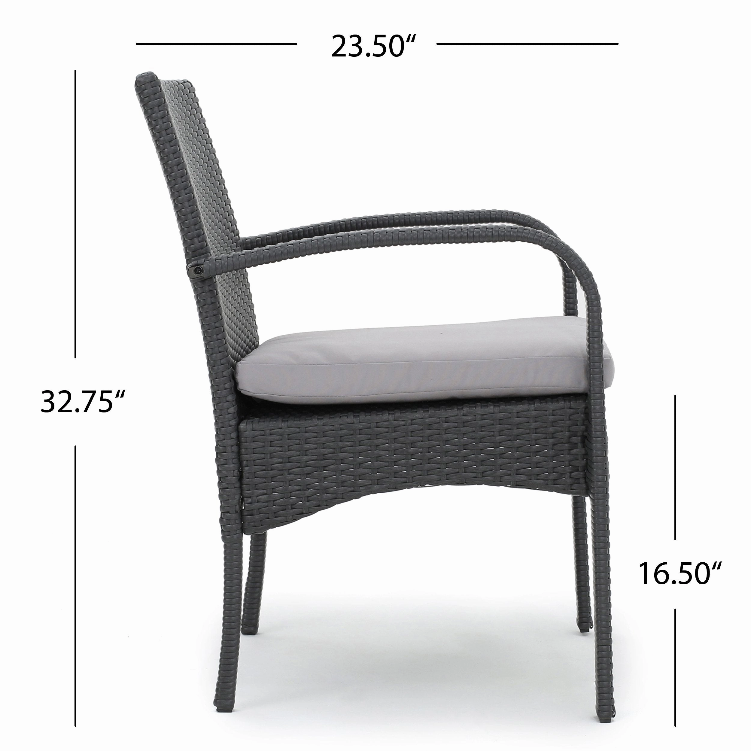 Outdoor Grey Wicker Dining Chairs with Cushions (Set of 2) - NH302003