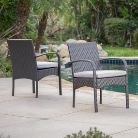 Outdoor Grey Wicker Dining Chairs with Cushions (Set of 2) - NH302003 chandelier, pendant light