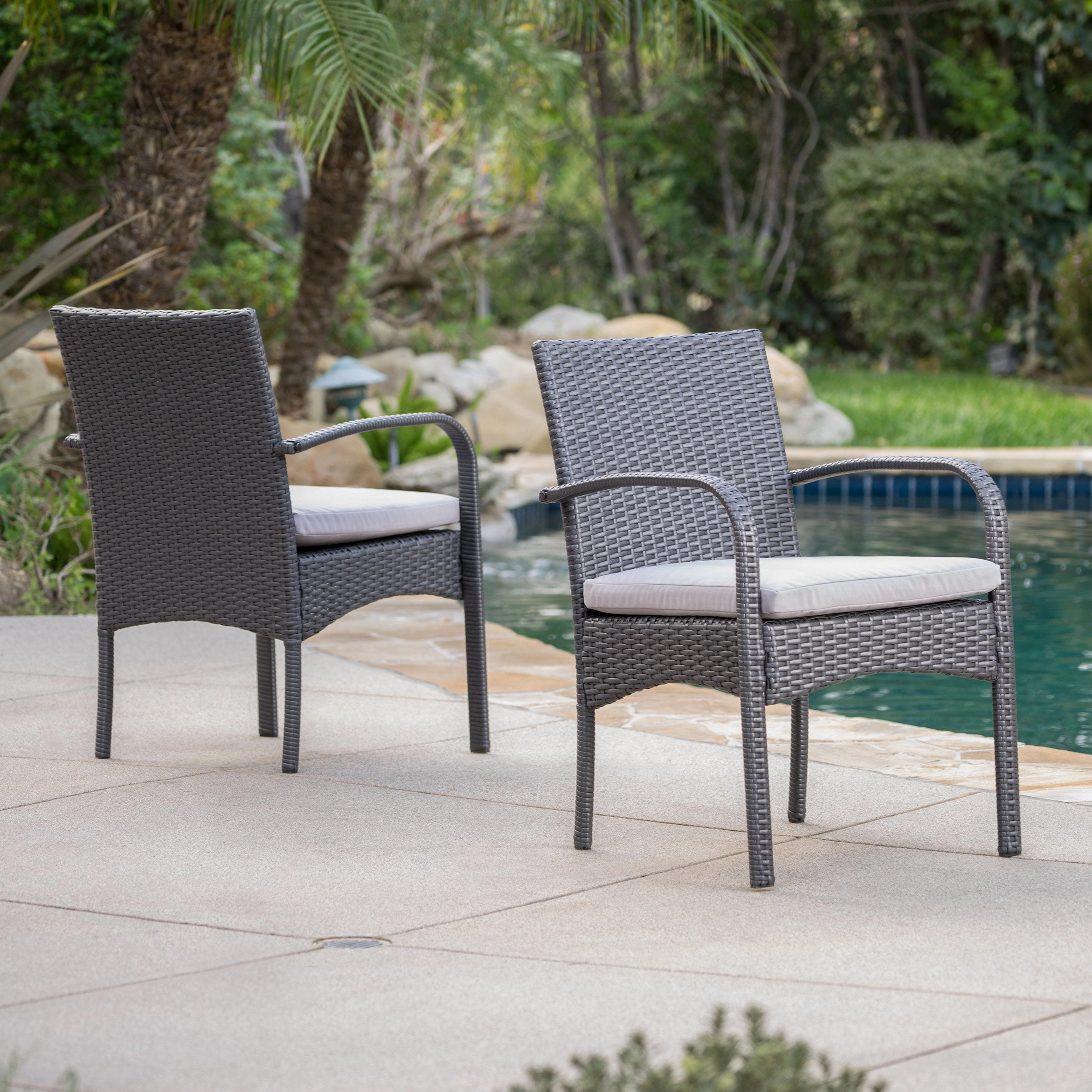 Outdoor Grey Wicker Dining Chairs with Cushions (Set of 2) - NH302003 chandelier, pendant light