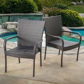 Outdoor Grey Wicker Stackable Club Chairs (Set of 2) - NH737692 chandelier, pendant light