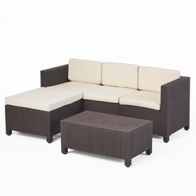 Outdoor Injection Molded Small Space 3 Seater L Shaped Sectional, Dark Brown and Beige - NH584113 serving bowl, serving dish
