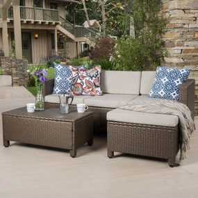 Outdoor L-shape Brown Wicker Sofa w/ Cushions - NH109992 serving bowl, serving dish
