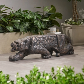 Outdoor Leopard Shaped Concrete Bench, Antique Copper Finish - NH142903 stair tread rug, stair mat