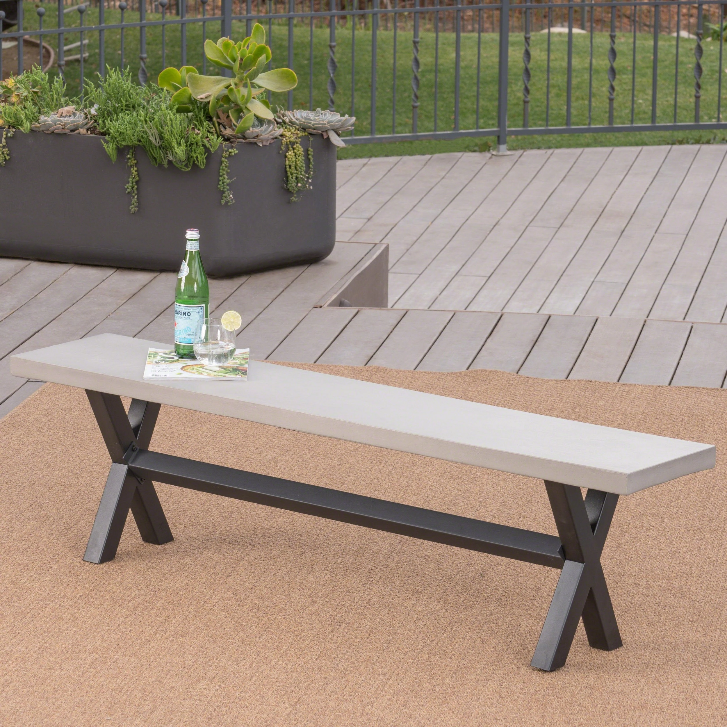 Outdoor Light Gray Finished Light-Weight Concrete Dining Bench - NH483303 stair tread rug, stair mat
