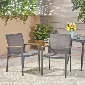 Outdoor Mesh and Aluminum Frame Dining Chair (Set of 2), Gray - NH322503 chandelier, pendant light