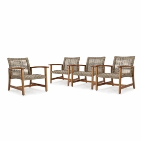 Outdoor Mid Century Gray Wicker Club Chairs with Wood Frame (Set of 4) - NH200403 chandelier, pendant light