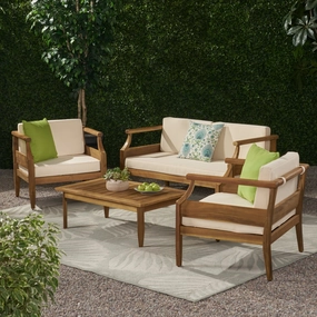 Outdoor Mid-Century Modern Acacia Wood 4 Seater Chat Set with Cushions - NH161213 clothes rack, garment rack