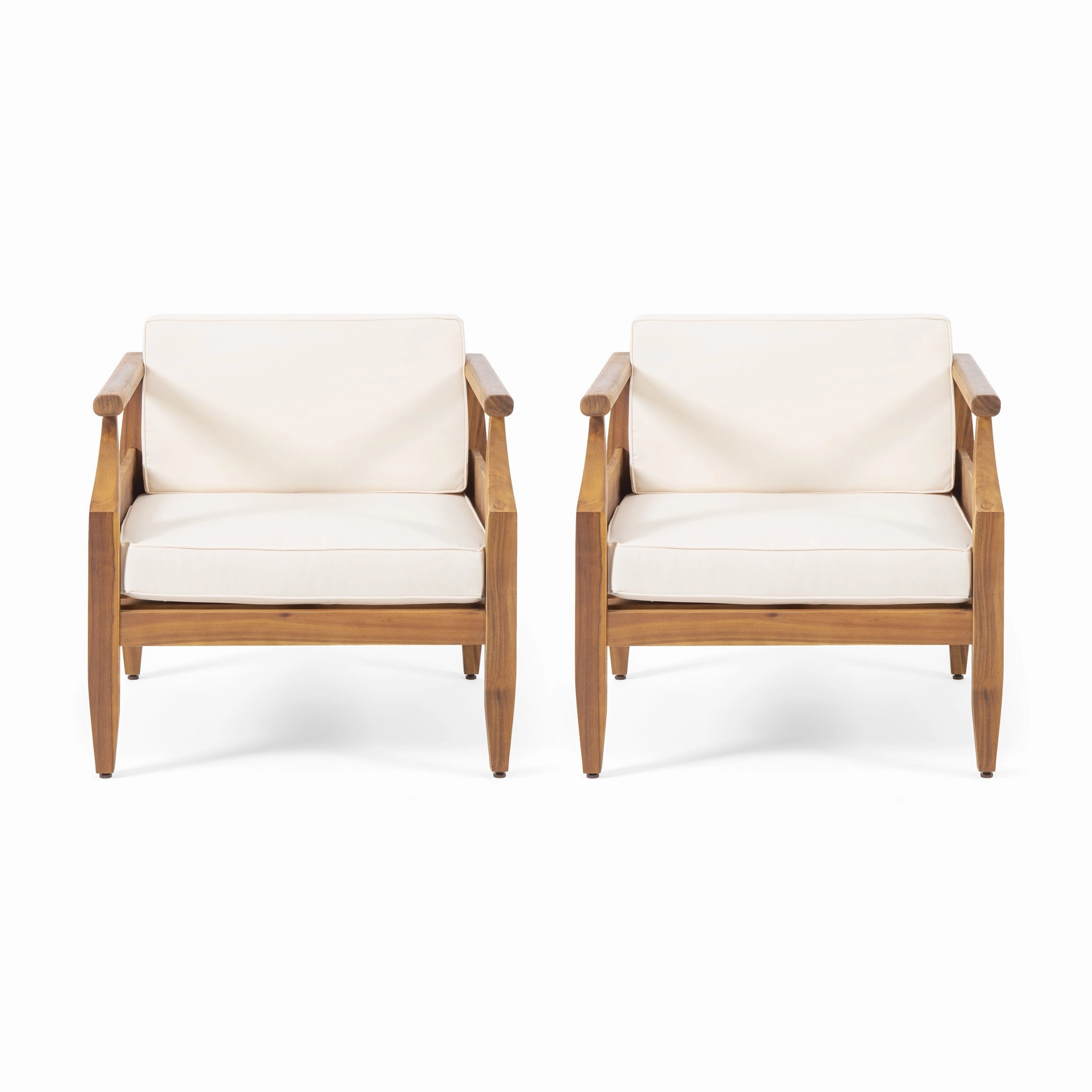 Outdoor Mid-Century Modern Acacia Wood Club Chair With Cushion - NH751213