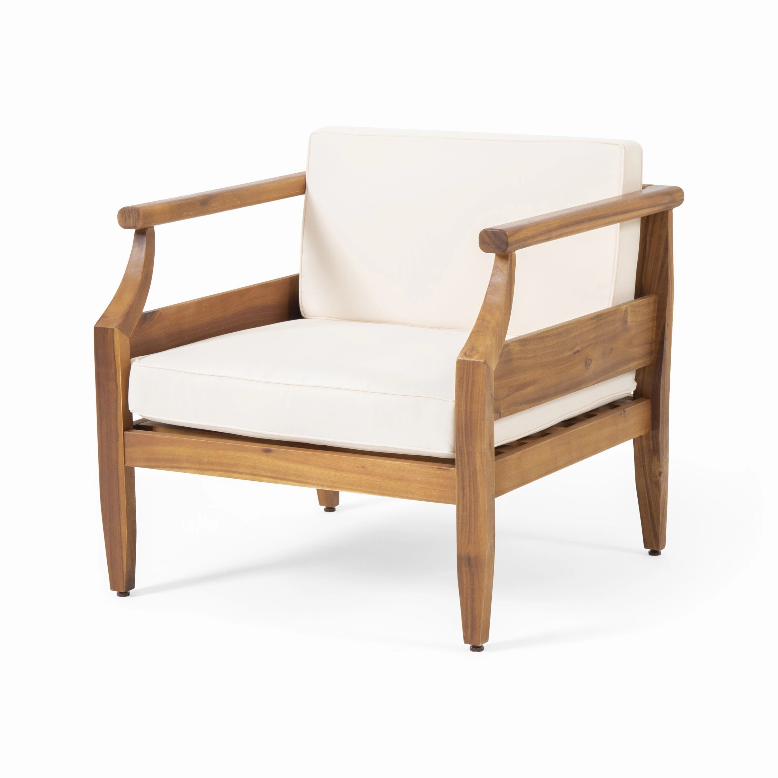 Outdoor Mid-Century Modern Acacia Wood Club Chair With Cushion - NH751213