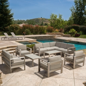 Outdoor Modern 10 Piece Silver Aluminum Sectional Set with Cushions - NH271892 cushion cover, soft furnishing