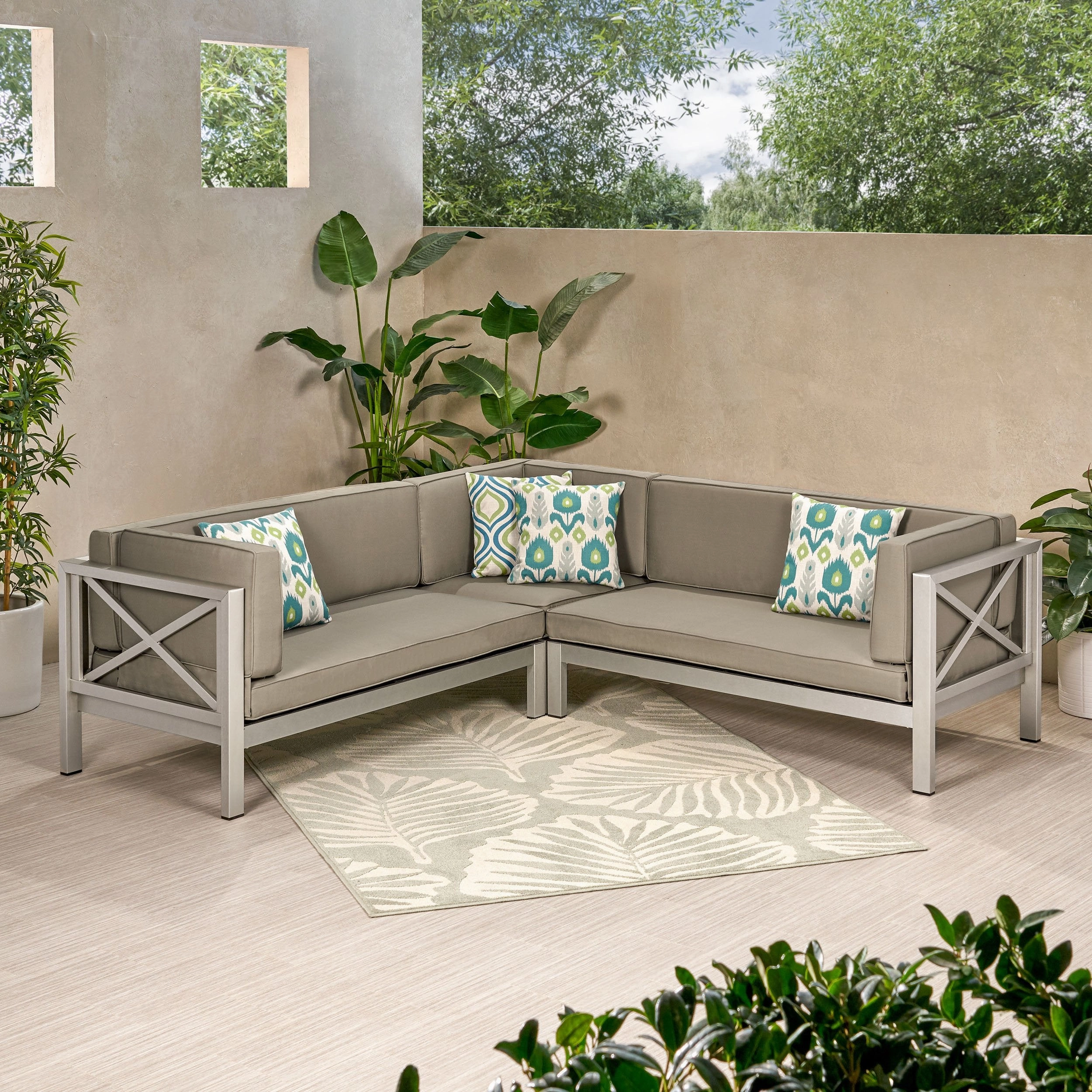 Outdoor Modern 5 Seater V-Shaped Sectional Sofa Set - NH207113 cushion cover, soft furnishing