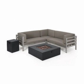 Outdoor Modern 5 Seater V-Shaped Sectional Sofa Set with Fire Pit and Tank Holder - NH007113 cushion cover, soft furnishing