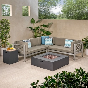 Outdoor Modern 5 Seater V-Shaped Sectional Sofa Set with Fire Pit and Tank Holder - NH307113 cushion cover, soft furnishing