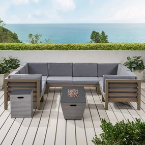 Outdoor Modern 8 Seater Acacia Wood Sectional Sofa Set with Fire Pit and Tank Holder - NH164113 cushion cover, soft furnishing