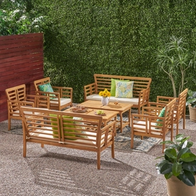 Outdoor Modern Acacia Wood 8 Seater Chat Set with Cushions - NH693113 clothes rack, garment rack