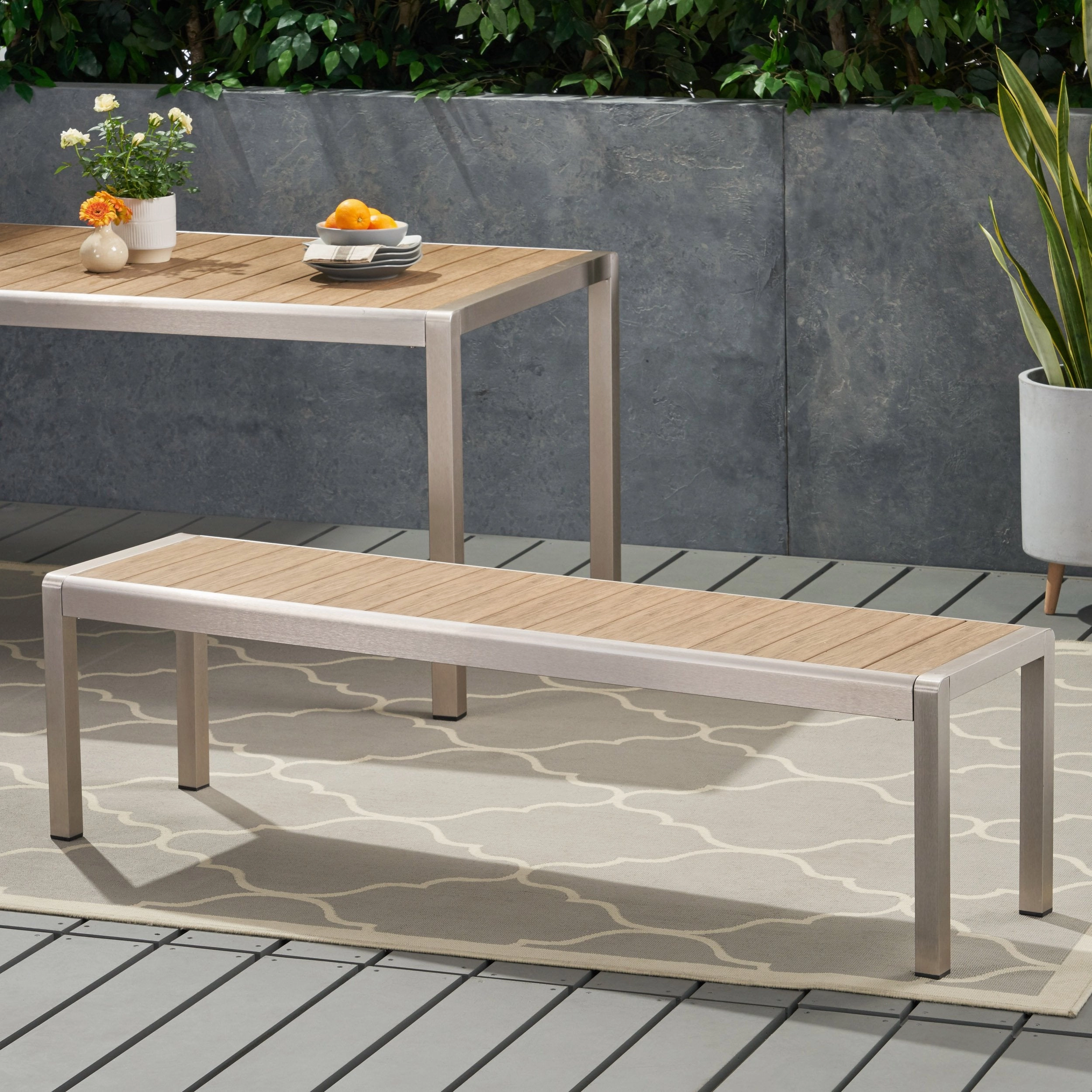 Outdoor Modern Aluminum Dining Bench with Faux Wood Seat - NH159013 stair tread rug, stair mat
