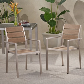 Outdoor Modern Aluminum Dining Chair with Faux Wood Seat (Set of 2) - NH759013 chandelier, pendant light