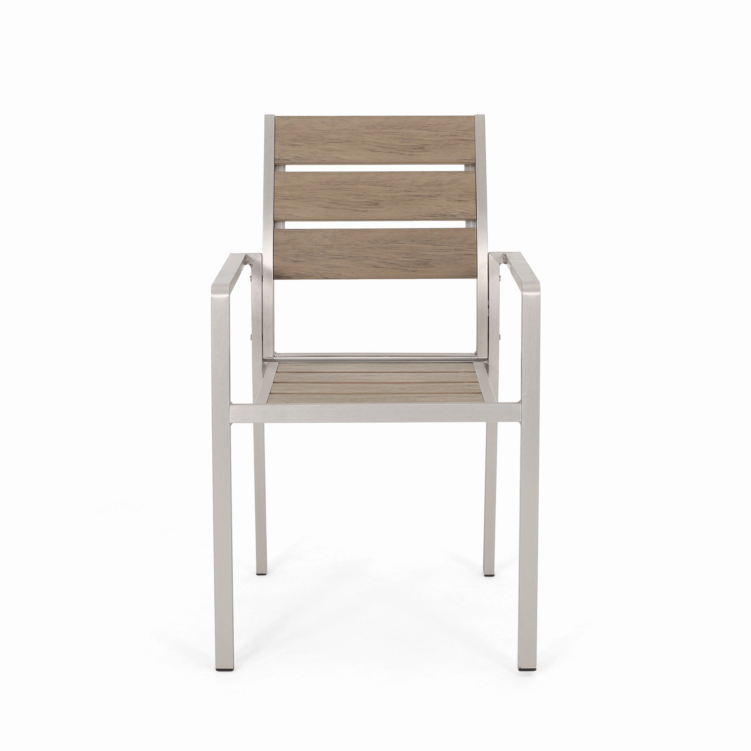 Outdoor Modern Aluminum Dining Chair with Faux Wood Seat (Set of 2) - NH759013