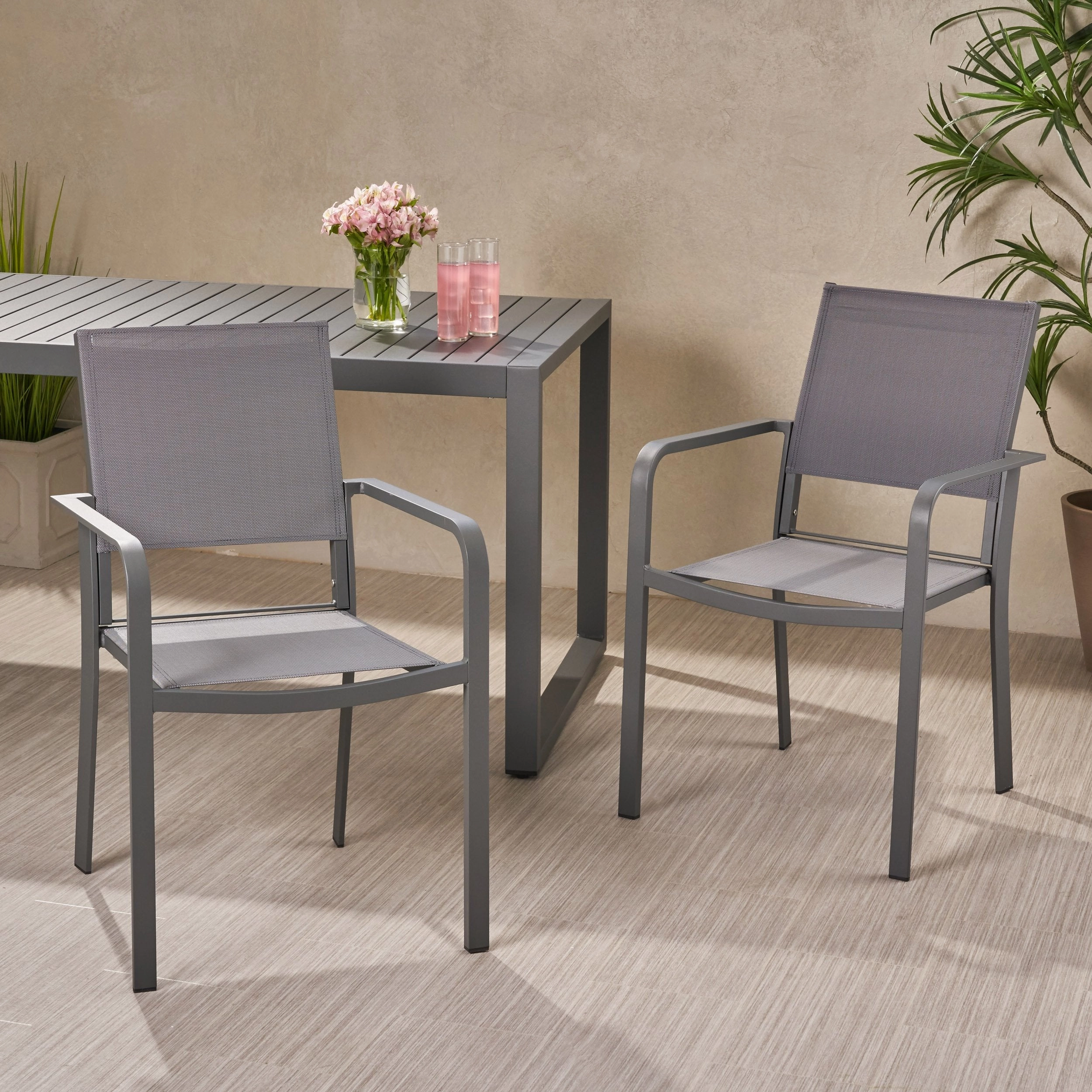 Outdoor Modern Aluminum Dining Chair with Mesh Seat (Set of 2) - NH728013 chandelier, pendant light