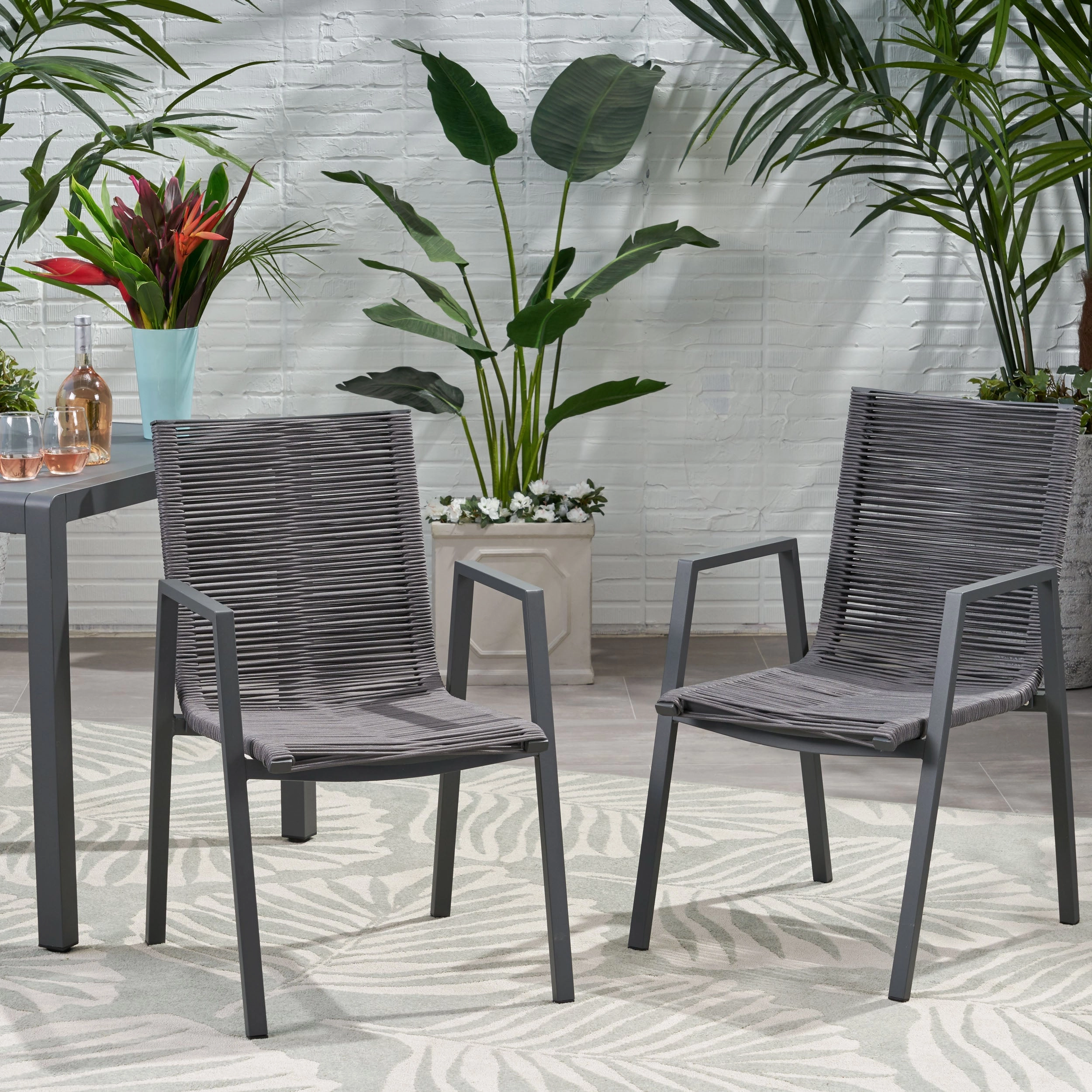 Outdoor Modern Aluminum Dining Chair with Rope Seat (Set of 2) - NH848013 chandelier, pendant light