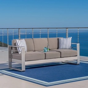 Outdoor Modern Convertible Aluminum Khaki Sofa with Tray Insert - NH134992 cushion cover, soft furnishing