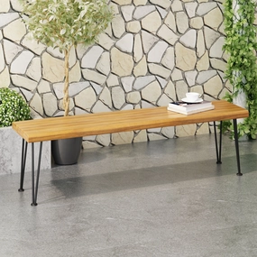 Outdoor Modern Industrial Acacia Wood Bench with Metal Hairpin Legs - NH087213 stair tread rug, stair mat