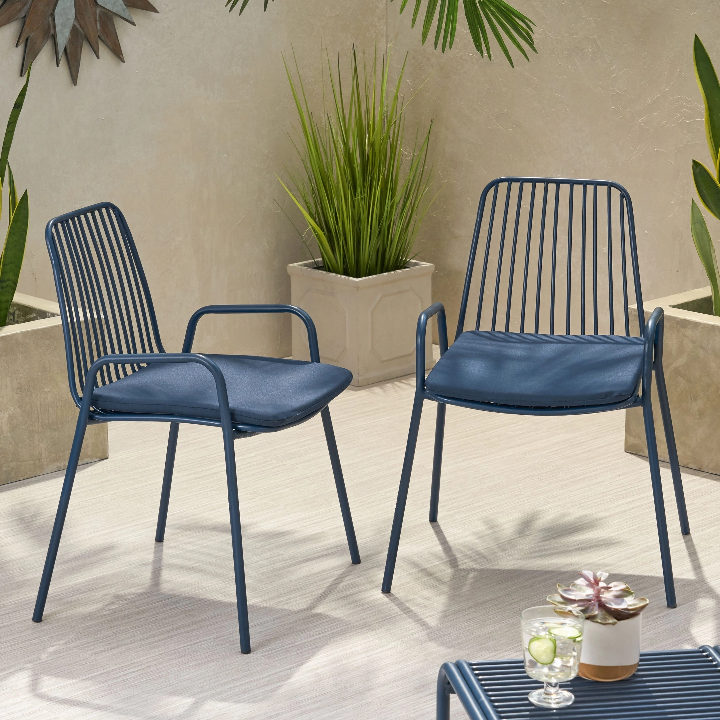 Outdoor Modern Iron Club Chair with Cushion (Set of 2) - NH237013 chandelier, pendant light