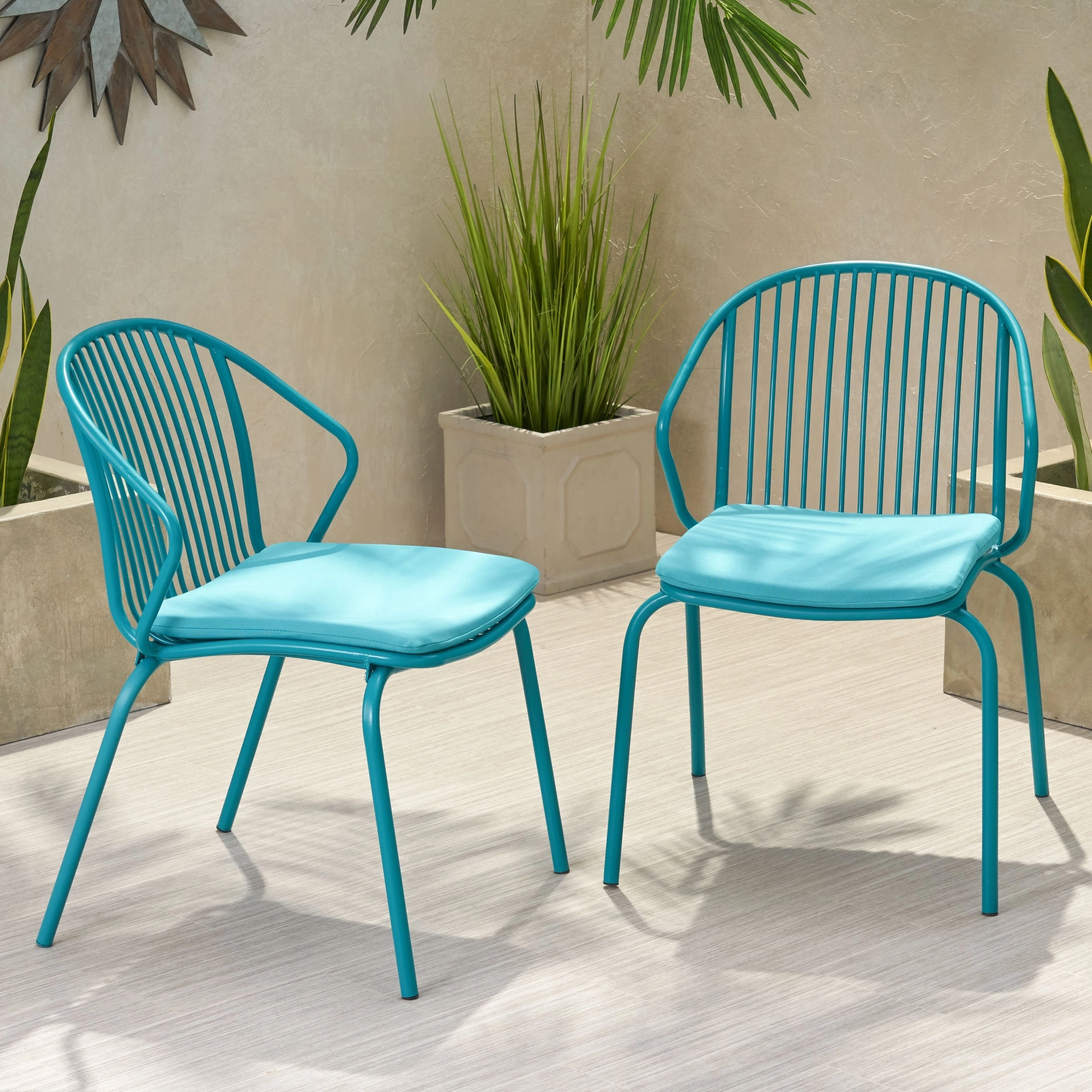 Outdoor Modern Iron Club Chair with Cushion (Set of 2) - NH717013