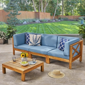 Outdoor Modular Acacia Wood Sofa and Coffee Table Set with Cushions - NH707603 cushion cover, soft furnishing