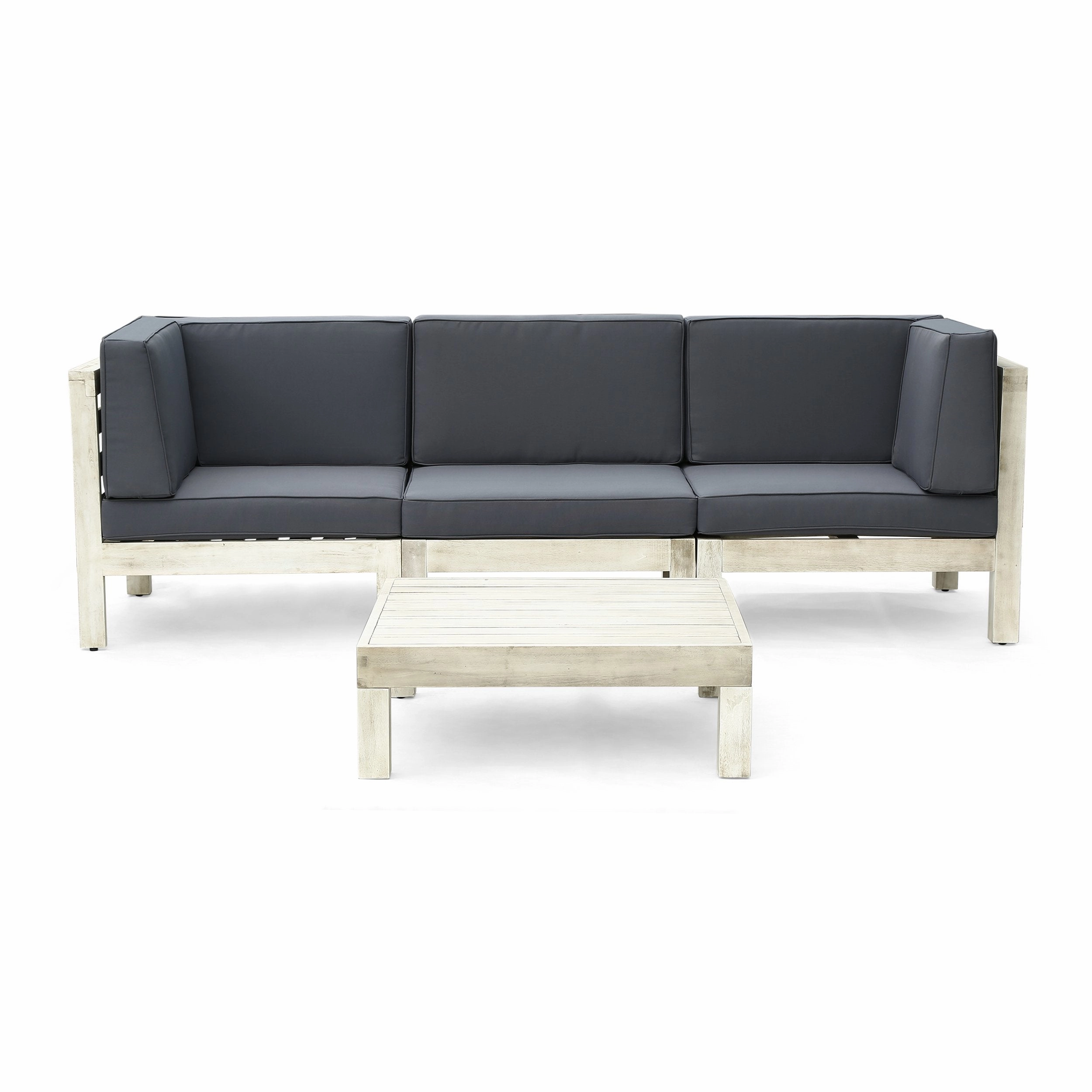 Outdoor Modular Acacia Wood Sofa and Coffee Table Set with Cushions - NH707603