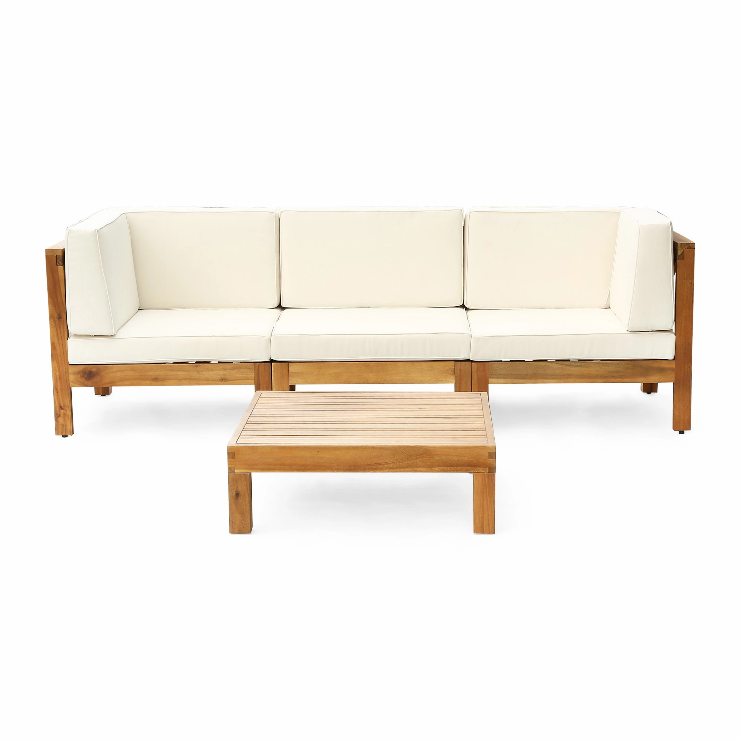 Outdoor Modular Acacia Wood Sofa and Coffee Table Set with Cushions - NH707603