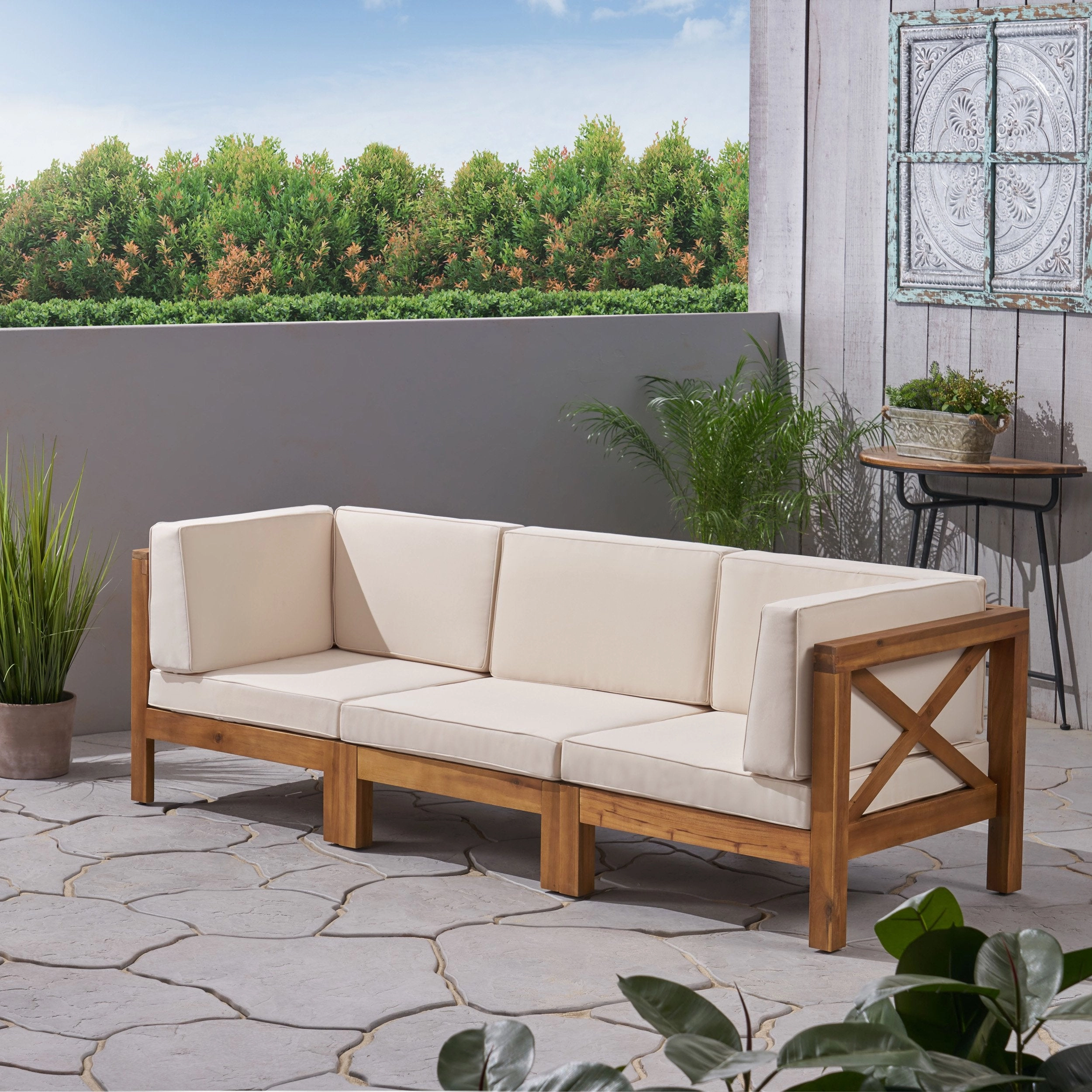 Outdoor Modular Acacia Wood Sofa with Cushions - NH196603