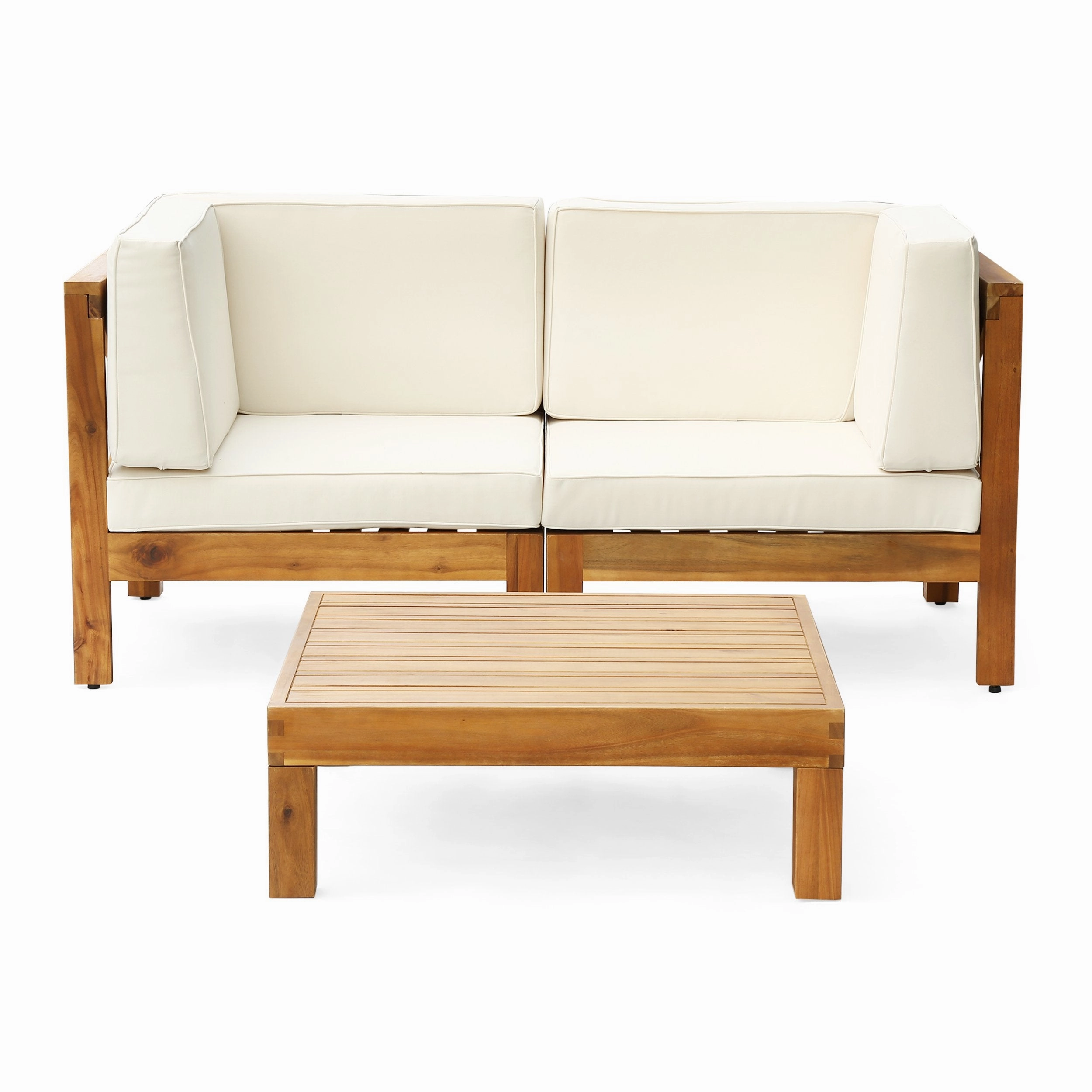 Outdoor Modular Acacia Wood Sofa with Cushions and Coffee Table Set - NH296603