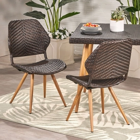 Outdoor Multi-brown Wicker Dining Chairs with Brown Wood Finish Metal Legs (Set of 2) - NH151403 chandelier, pendant light