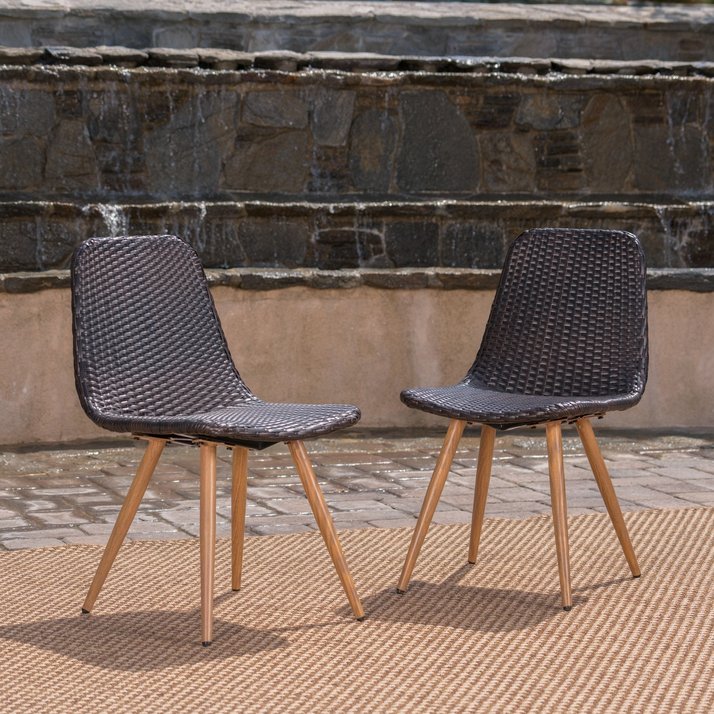 Outdoor Multi-Brown Wicker Dining Chairs With Wood Finished Metal Legs - NH179103 chandelier, pendant light