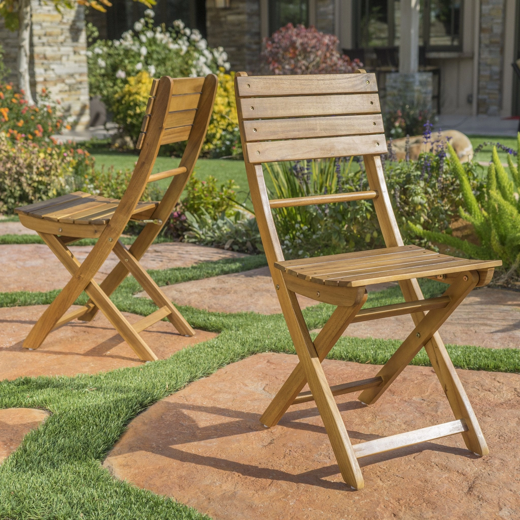 Outdoor Natural Finish Acacia Wood Foldable Dining Chairs (Set of 2) - NH518992 chandelier, pendant light