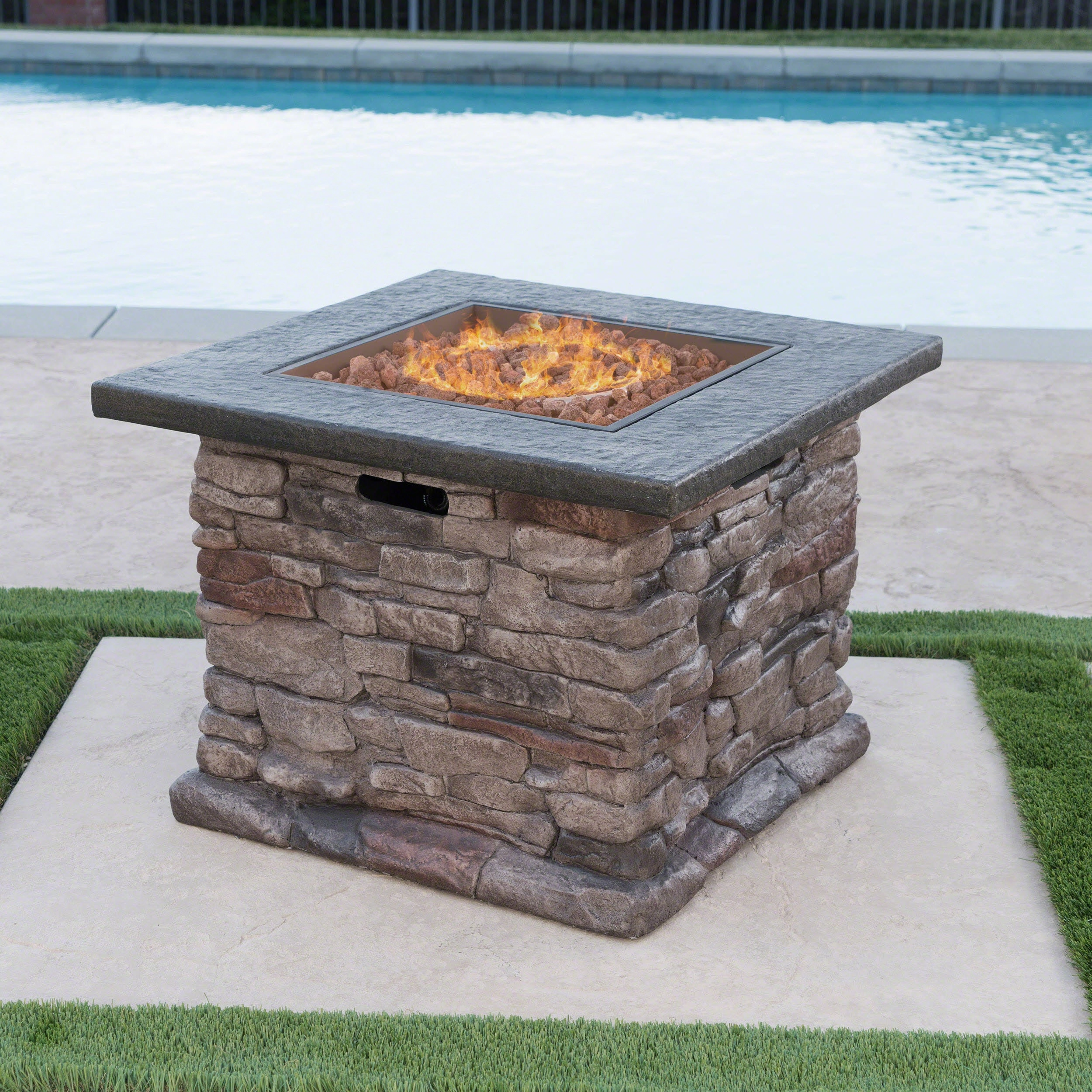 Outdoor Natural Stone Finished Propane Fire Pit -- 40,000 BTU - NH936303 floor chair, tatami chair