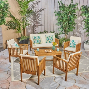 Outdoor Open Slat 6-Seater Acacia Wood Conversation Set with Coffee Table - NH390603 clothes rack, garment rack
