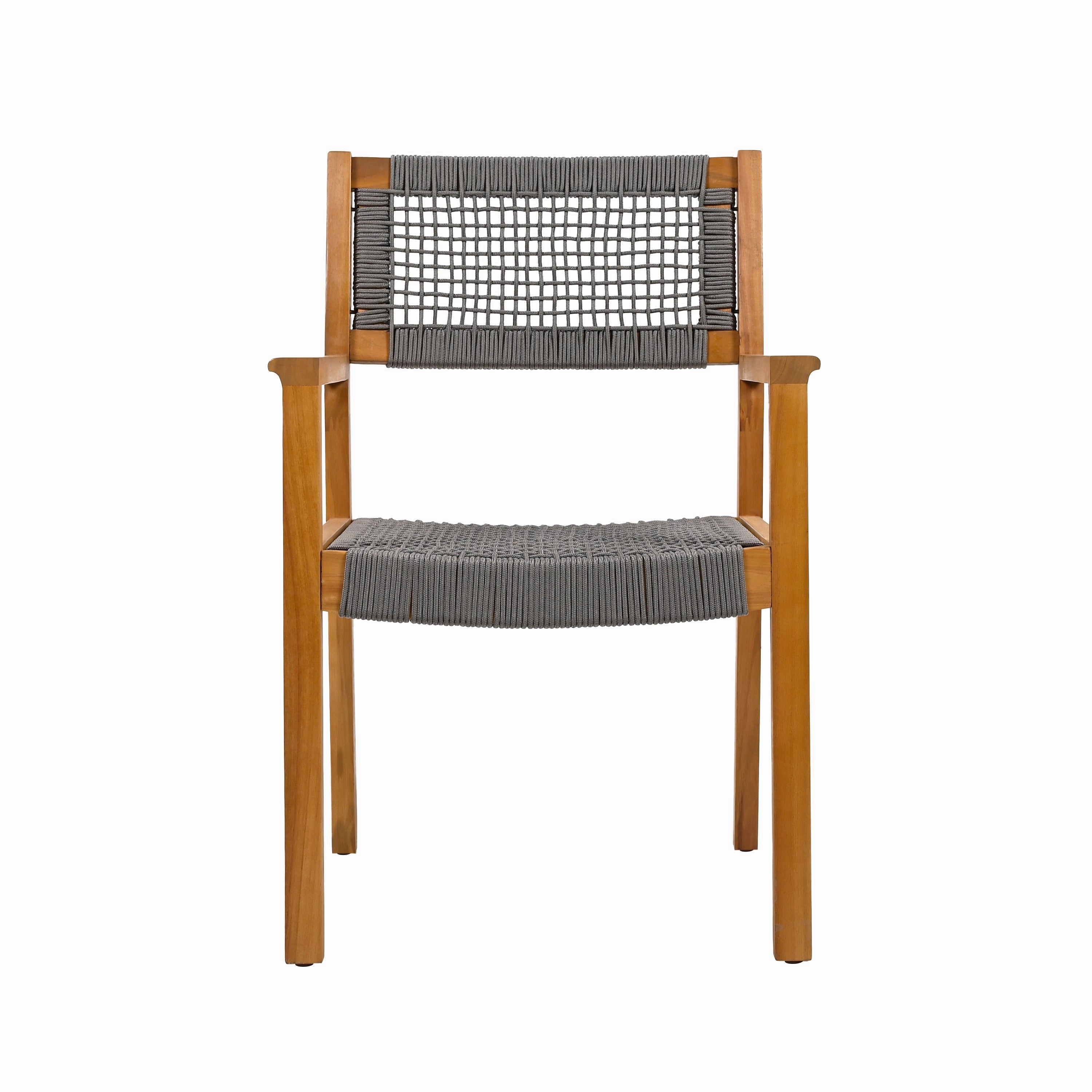 Outdoor Patio Acacia Wood Braided Rope Dining Chairs, Set of 2