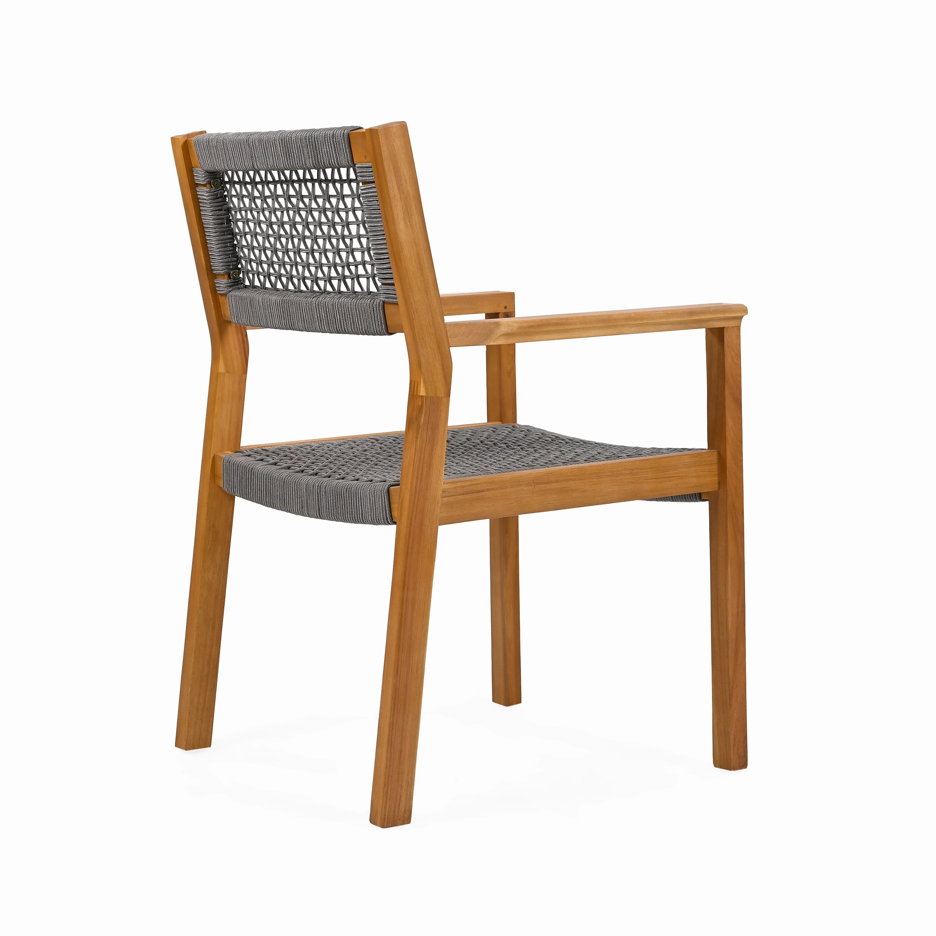 Outdoor Patio Acacia Wood Braided Rope Dining Chairs, Set of 2