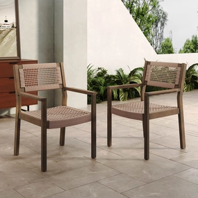 Outdoor Patio Acacia Wood Braided Rope Dining Chairs, Set of 2 chandelier, pendant light