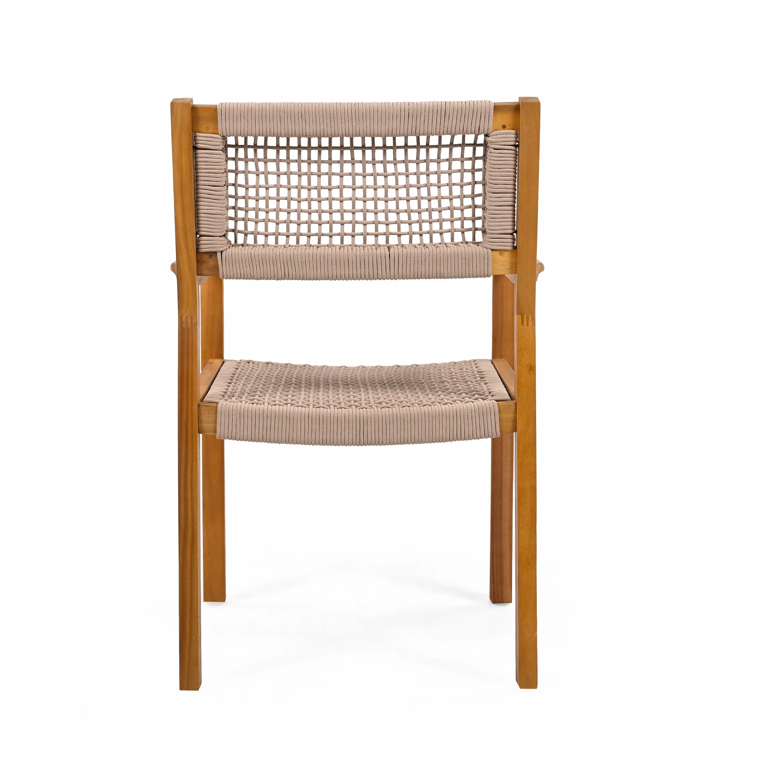 Outdoor Patio Acacia Wood Braided Rope Dining Chairs, Set of 2