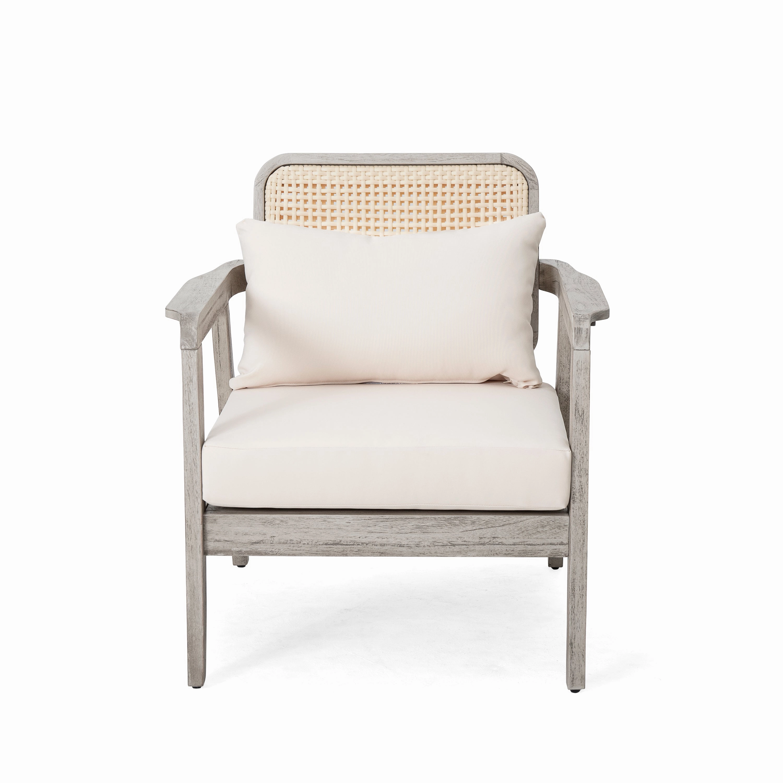 Outdoor Patio Club Chair  Solid Acacia Wood Frame with Criss-Cross Back & Water-Repellent Cushions